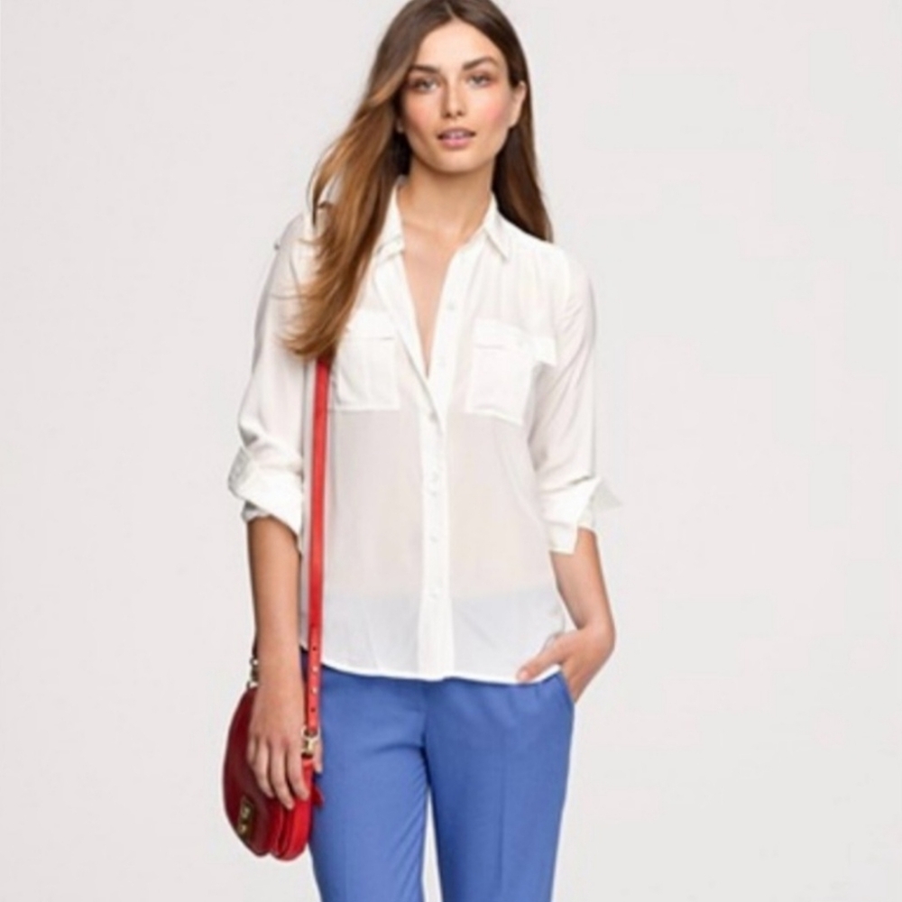 NWT 100% Silk J.Crew Women's Classic Ivory Blythe Blouse, Size 6 - Picture 2 of 11